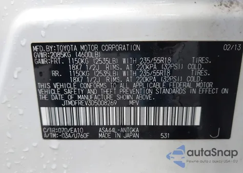 2013 Toyota Rav4 Limited из США, поврежденный, VIN JTMDFREV3D5008269